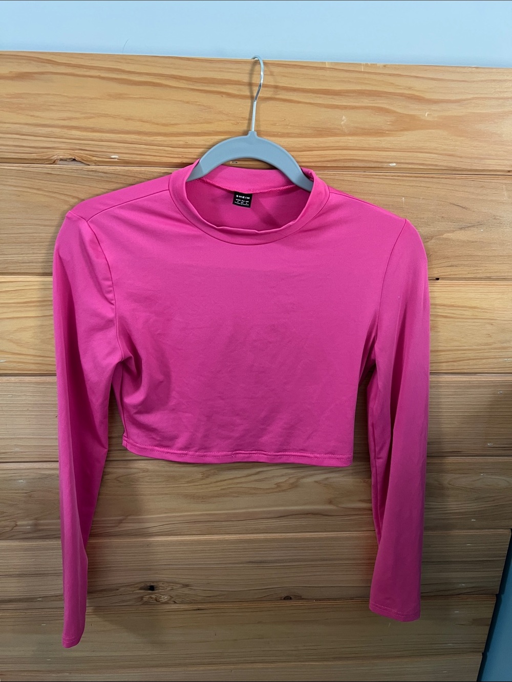 SHEIN Bright Pink Long-Sleeve Mock Neck Crop Top